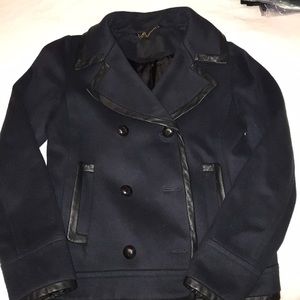 Jcrew Collection navy pea coat w/ black leather